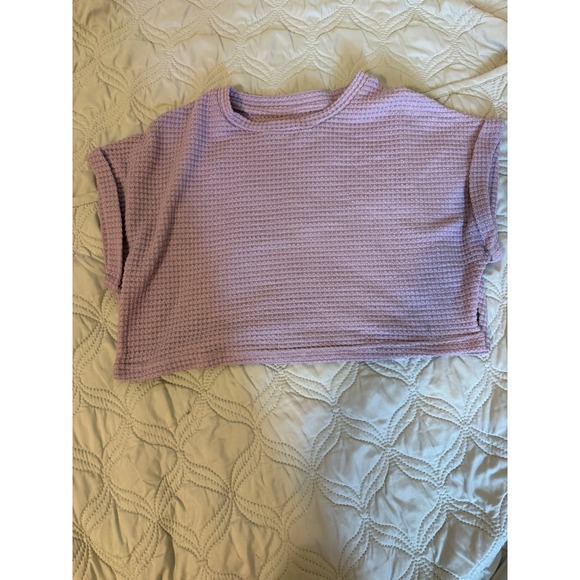 SHEIN Tops - SHEIN‎ Lavender Waffle Knit Cropped Top Size Medium Short Sleeve Boxy Casual